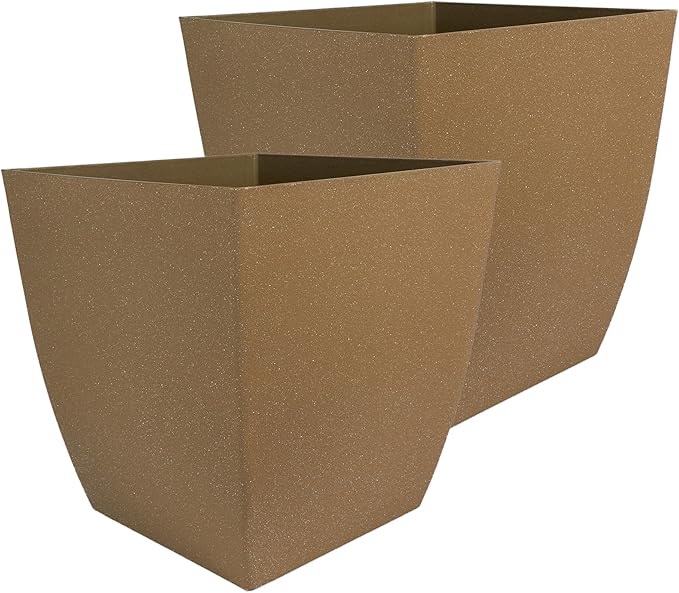 The HC Companies Santa Fe Square Self-Watering Pot - Lightweight Plastic Planter for Herbs & More - Durable Plant Pots for Indoor Plants & Outdoor Plants (12" Cavern Clay, Pack 2)