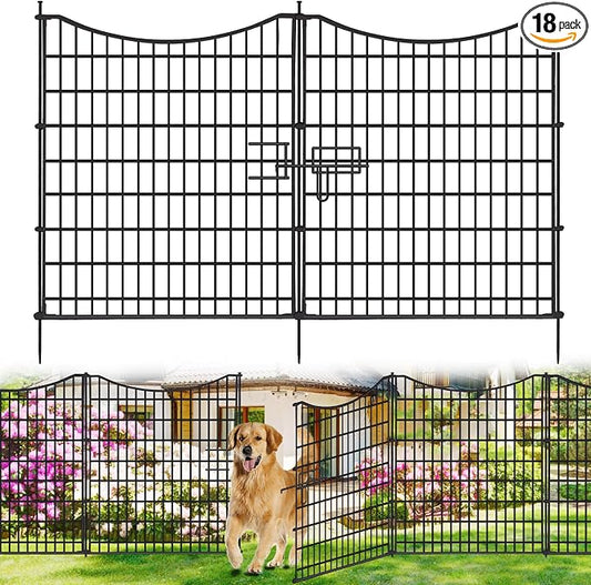 18 Panels No Dig Decorative Fence with Gate, 33 in(H) X 40.5 ft(L) Tall Garden Fence Animal Barrier, Rustproof Metal Wire Edging Border, Temporary Dog Fencing for Outdoor, Yard, Patio