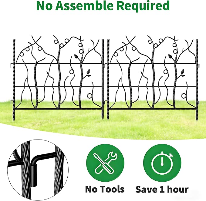 AMAGABELI GARDEN & HOME 5 Panel 26in(H)×11.5ft(L) Decorative Garden Fences and Borders for Dogs No Dig Rustproof Metal Fence Panels Garden Edging Animal Barrier Fencing for Flower Bed Yard Patio