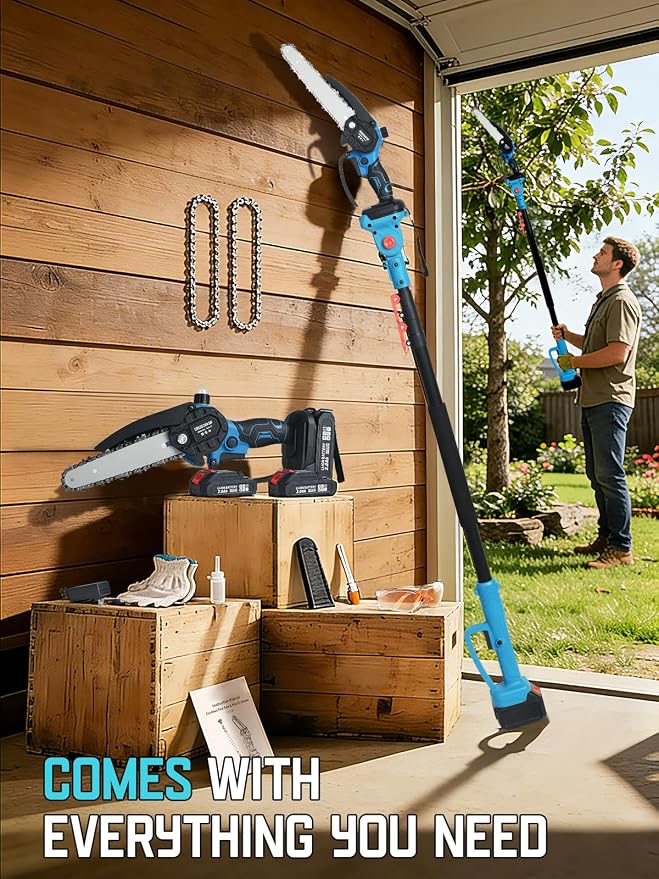 2-in-1 Cordless Pole Saw Pruning Set, For Tree Trimming and Garden Pruning, Chainsaw Gifts: Perfect for Men, Dads, Husbands, Fathers, and Gardeners