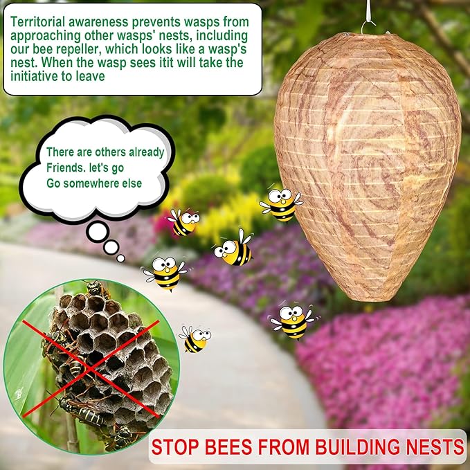 DECYOOL 6 Pack Wasp Nest Decoy Hanging Wasp for Wasps Hornets Yellow Jackets Outdoor Waterproof Material (Dark Brown)