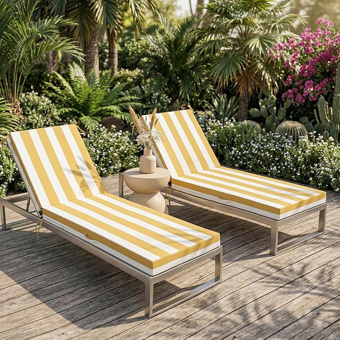 L'AGRATY Outdoor Lounge Chaise Cushion: 72x21x3 Inch Waterproof Lounge Chair Cushion for Outdoor Furniture with Fade Resistant Removable Cover - Patio Cushions for Pool Lawn Deck(Khaki White 1Pack)