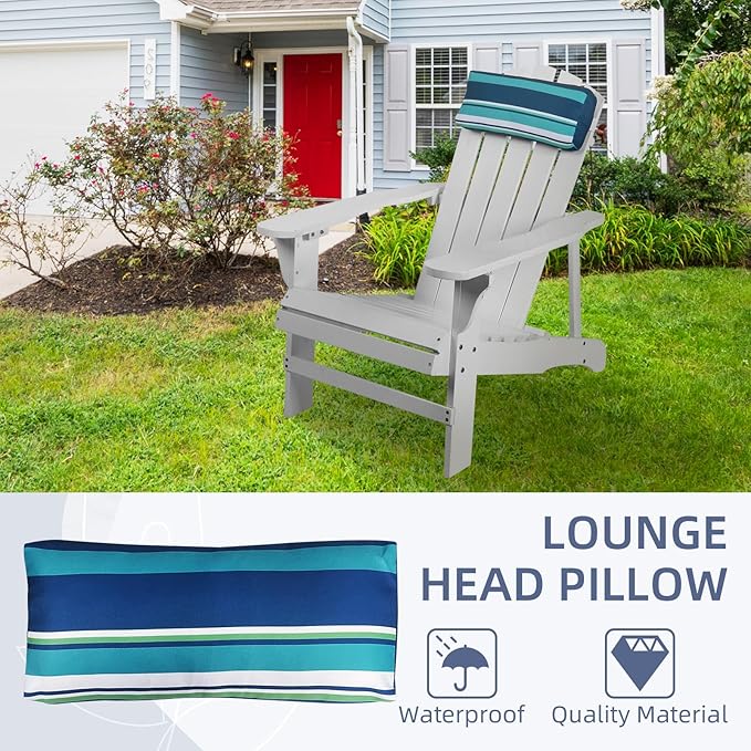 Chaise Lounge Head Pillow, 2 Pack Outdoor Lounge Chair Pillows with Elastic Strap Water Resistant Lounge Head Resting Pillows for Recliner Patio Beach Pool Office Chair(Blue Stripes)