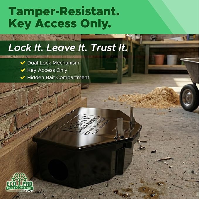 Mouse Bait Station 2 Pack Large Size, Tamper-Resistant Lockable Bait Boxes Indoor Outdoor, Large Rodent Bait Box with Key, Reusable Weather-Resistant Pest Control