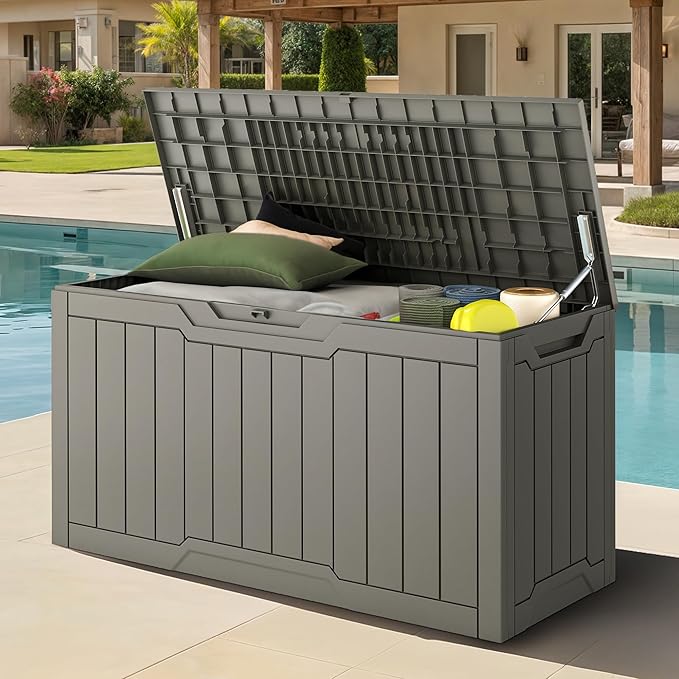 YITAHOME 80 Gallon Resin Deck Box, Outdoor Lockable Storage Box for Patio Furniture, Waterproof Patio Deck Box for Cushions, Pool Supplies, Sports Equipment and Garden Tools, Taupe