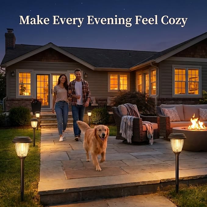 XMCOSY+ Solar Pathway Lights Outdoor, Warm White 10/25LM Glass Solar Lights for Yard & Walkway, Waterproof Landscape Lighting, Auto On/Off Decorative Garden Lights for Patio, Lawn & Driveway