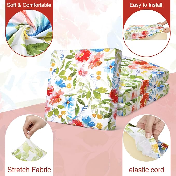 Newwiee 12 Pcs Patio Cushion Covers Outdoor Stretch Sofa Couch Cover Replacement Couch Slipcover Sofa Seat Chair Porch Patio Furniture Protector, Flexibility Washable(Watercolor,Flower)