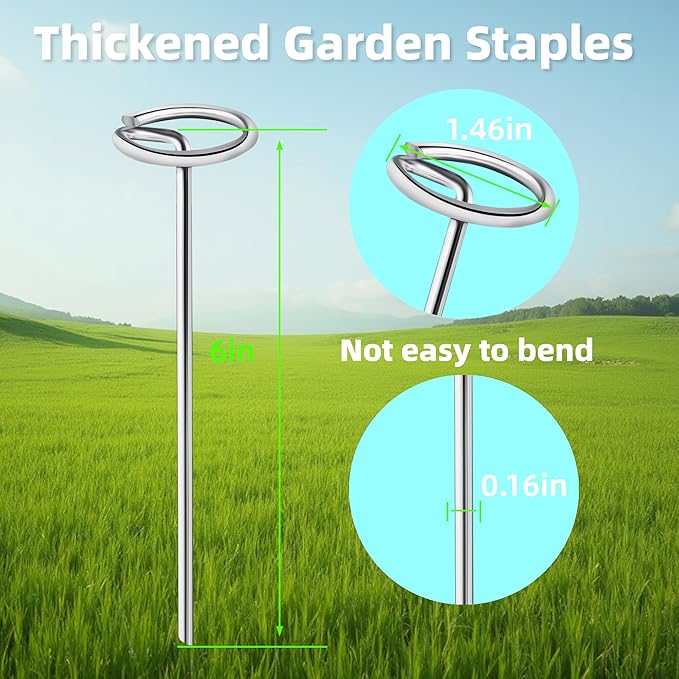 120Pcs Thick 8 Gauge 0.16 in Circle Top Landscape Fabric Pins Hard Holding,6 Inch Galvanized Landscape Fabric Stakes, for Tent, Weed Barrier Fabric, Plant Cover,Landscape Pins Stronger Not Easy Bend