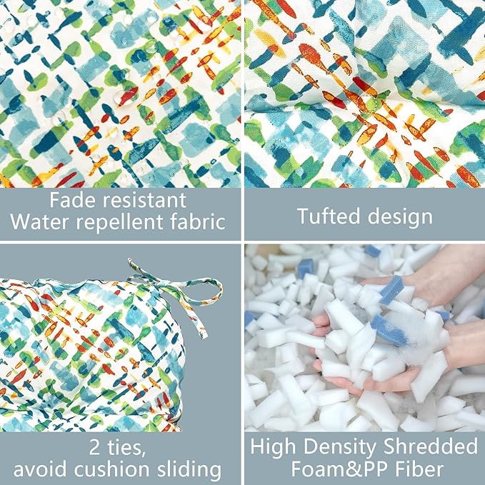 LVTXIII Outdoor/Indoor Tufted Seat Cushion, Decorative Wicker Chair Pads All Weather Seat Cushion Sets for Patio Garden Home Office Furniture, 19"x19"x4", Round Back, Pack of 2, Acapa Opal Geometric