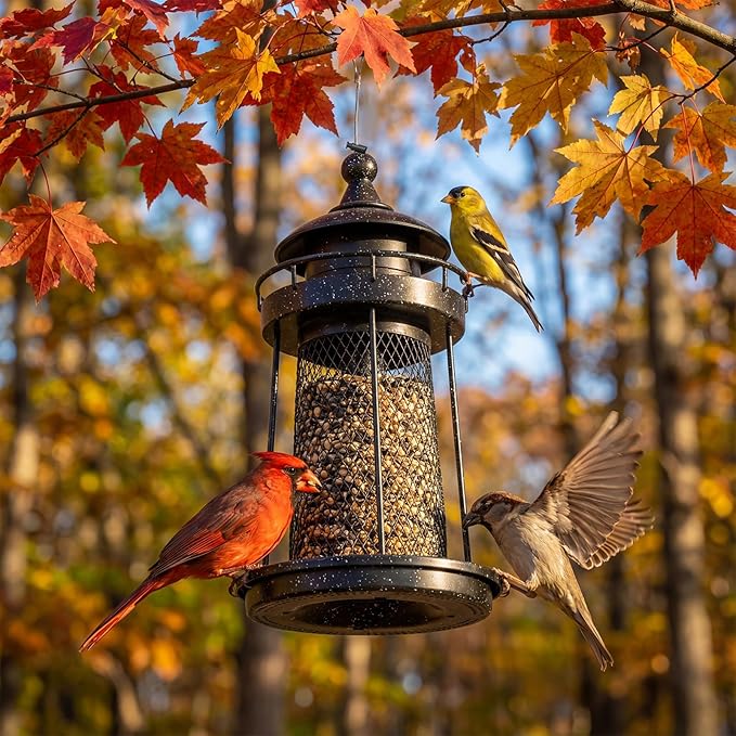 Lavezee Bird Feeder for Outdoors, Large Capacity Hanging Bird Feeders for Outside Wild Birds Hummingbird Parrot，Black