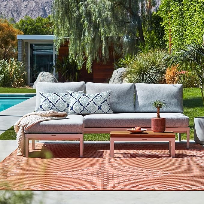 LVTXIII 2 Pack Outdoor Lumbar Pillow Covers 12x20 Inch with Piping, Water-Repellent Back Cushion Covers ONLY for Patio Furniture, Sofa, Garden Bench, Boho Geometry Blue