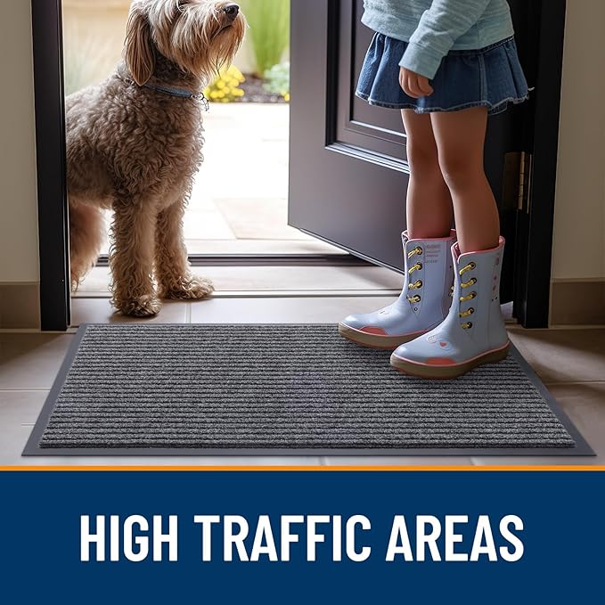 OLANLY Front Door Mat Indoor Outdoor Entrance, 2-Pack 33 x 21 Inch, Waterproof Heavy Duty Doormat, Fade Resistant, Low Profile, Easy Clean Patio Porch Welcome Floor Mats for Entry, Grey