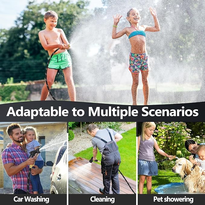 100 FT Non-Expandable Garden Hose, Lightweight Hose with 10 Function Spray Nozzle, Kink-Free Flexible Water Hose, Leak-Proof, 3/4'' Solid Connectors Garden Hose,Ultra Durable Garden Hoses