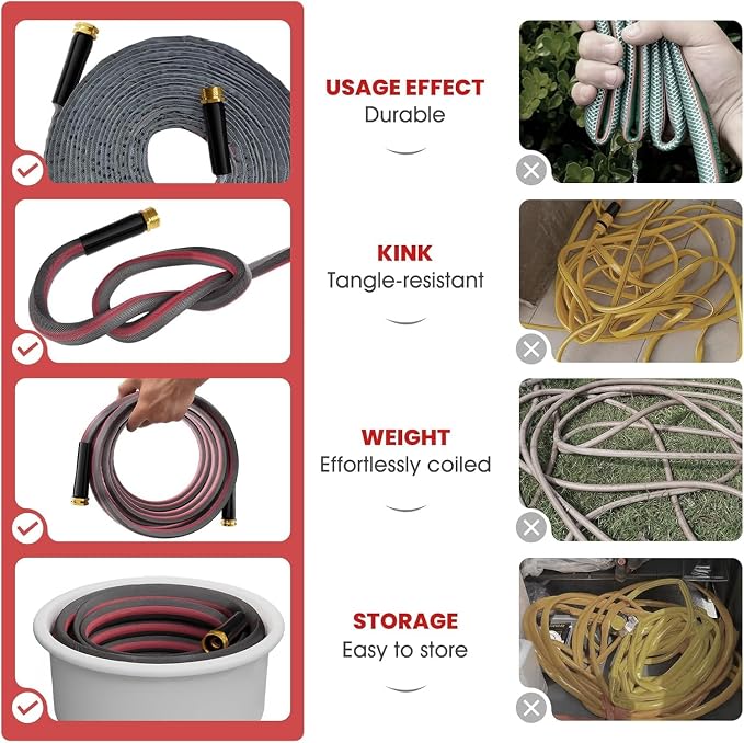 100FT Non-Expanding Garden Hose, Lightweight & Kink-Free, Flexible Heavy Duty Water Hose for Lawn, Yard, Car Washing
