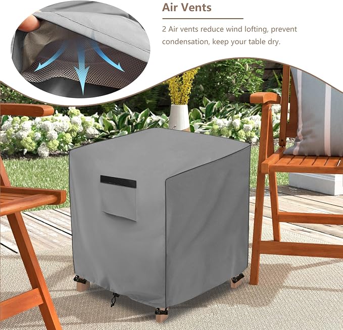 okcool Patio Wicker Side Table Cover,Waterproof Square Patio Small Side Table Cover,Suitable for 3-Piece Outdoor Wicker Patio Bistro Set Side Table,22W x 22D x 18H inch