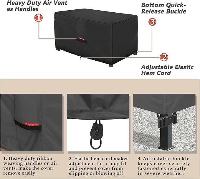 Porch Shield Patio Fire Pit Cover - Waterproof 600D Outdoor Rectangular Fire Table Cover Deck Box Protector - 44 x 26 inch, Black
