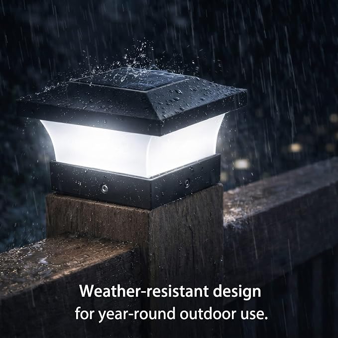 T-SUN Solar Post Cap Lights 4 Pack for 4x4, 5x5 & 6x6 Posts, 6500K Cool White, Waterproof Dusk to Dawn LED Deck & Fence Post Lights, Eco-Friendly & Sustainable, Made with Recycled Materials