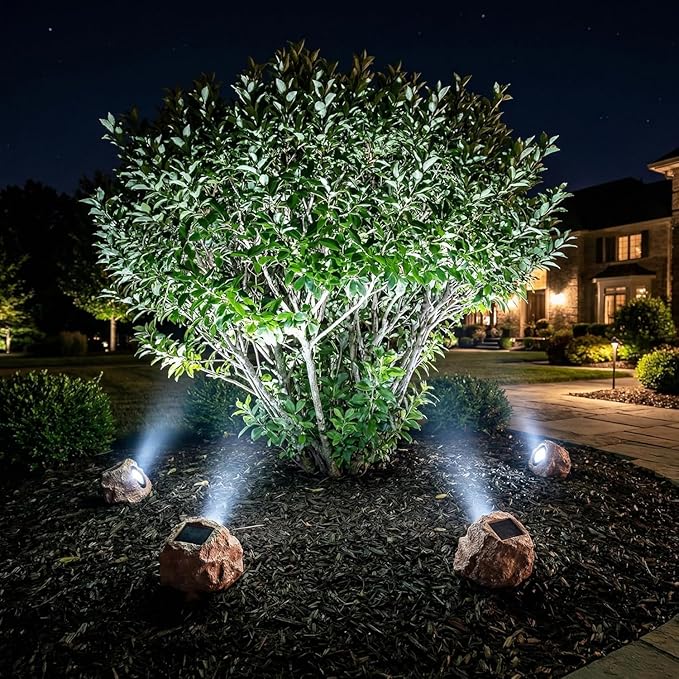 Candieslife Solar Rock Lights Outdoor Garden Waterproof - Super Bright LED Solar Spotlights, Solar Powered Landscape Path Decorative Garden Stone Lights for Pathway, Walkway, Yard, Patio (2 Pack)