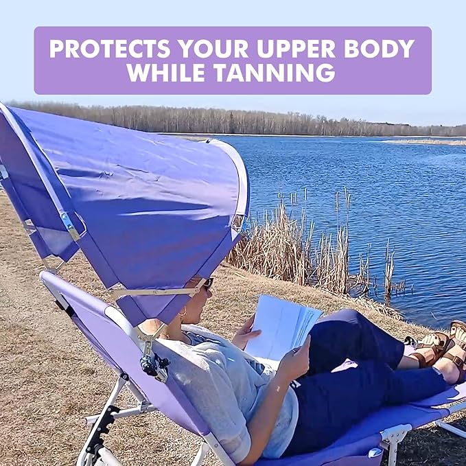 Tanning Chair with Sun Canopy Face Hole Softer Padded Adjustable Washable, Heavy Duty Layout Folding Lounge Chair for Adults Outside Beach Reading Sunbathing Poolside Lawn, UPF 50+ Sun Shade, 300 LBS