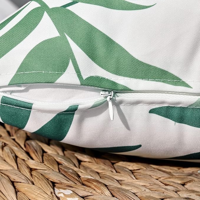 MIULEE Pack of 2 Decorative Outdoor Waterproof Throw Pillow Covers Patio Pillow Cases Natural Leaves Pattern Spring Square Cushion Shams Shell for Garden Balcony Couch 16x16 Inch, Sage Green