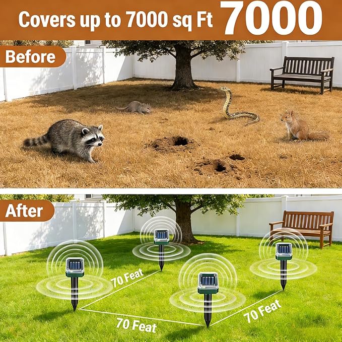 Solar-Powered Mole Repellent 10Pack Snake Repellent Outdoor, Gopher Repellent for Lawn Garden Yard, Mole and Vole Repeller Waterproof, Effectively Repels Gophers Snake