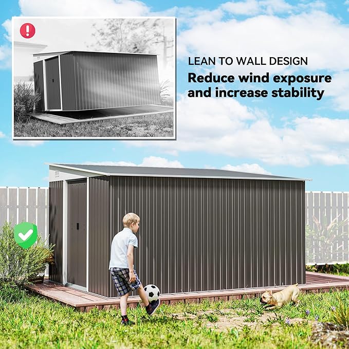 Outsunny 11' x 9' Outdoor Storage Shed, Metal Garden Tool House with Sloping Roof and Lockable Door for Backyard, Bike, Patio, Garage, Lawn, Gray
