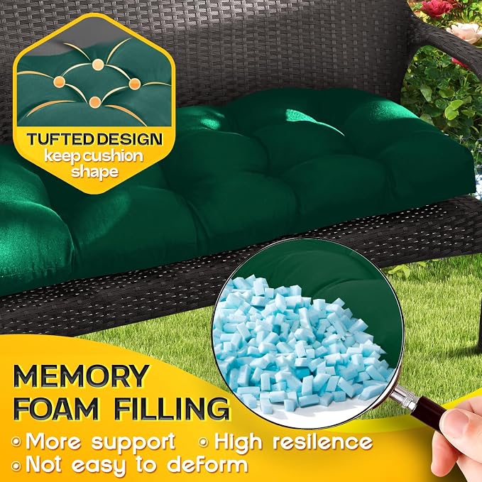 MAGIC ELEPHANT Outdoor Bench Cushion, Memory Foam Loveseat Cushion for Patio Furniture Wicker Chair, Settee Porch Swing Seat Cushion, 44 x 19 Inches (Green)