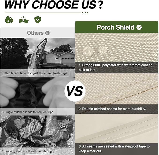 Porch Shield Patio Umbrella Cover - Outdoor Waterproof Garden Market Parasol Covers Fits Market Umbrella up to 12 Feet, Beige