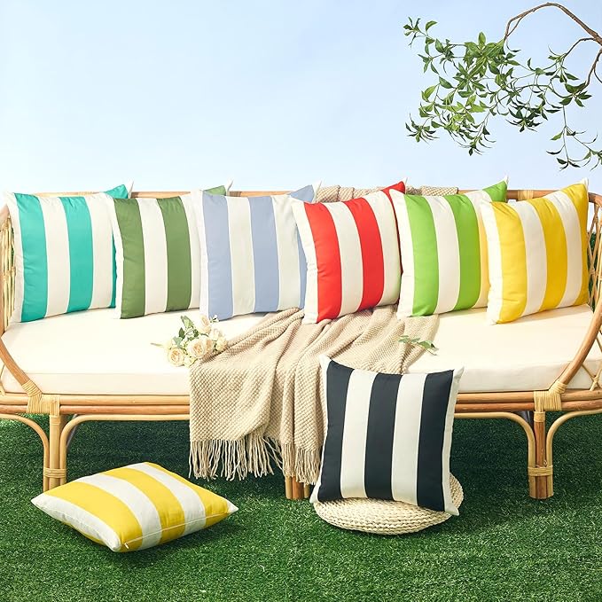 Allorry Outdoor Pillow Covers 18x18 Set of 2 Sky Blue Striped Decoration Throw Pillow Covers for Spring Fall Outdoor Waterproof Garden Patio Furniture Sofa Bed Home Decor JB007-K18