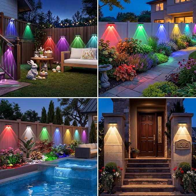 kolpop 6 Pack Solar Fence Lights Outdoor,11 Modes & 9 Colors Fence Lights Solar Powered,IP65 Waterproof, 60LM LED Solar Lights for Patio,Backyard,Outside,Railing,Wall,Nighttime,Party