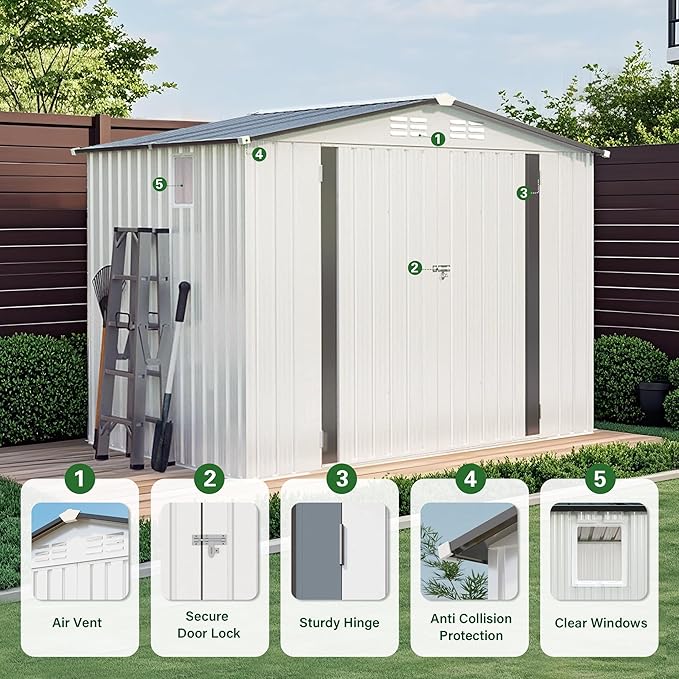 8x6FT Metal Storage Shed Outdoor Garden Tool Shed, Galvanized Steel Weather Resistant Backyard Organizer with Lockable Door, Waterproof Utility Storage House for Patio Courtyard Equipment Storage