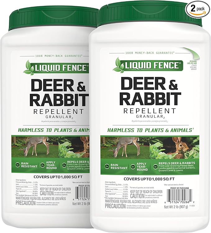 Liquid Fence Deer And Rabbit Repellent Granular 2 Pounds, Apply Year-Round, 2 Pack