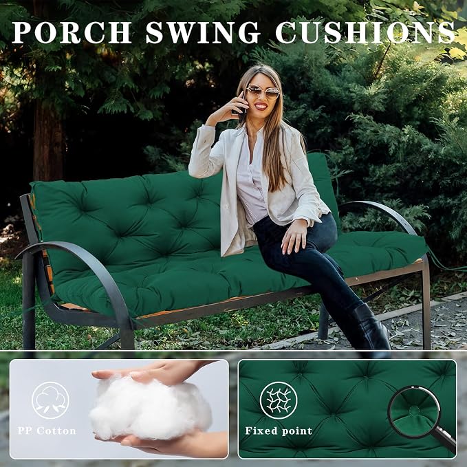Porch Swing Cushions Outdoor, 5 Inch Thick Waterproof 2-3 Seater Replacement Swing Cushion with Backrest and Anti-Slip Ties, Perfect for Porch, Patio, Garden, Outdoor Bench Furniture, 40×40×5 Inch
