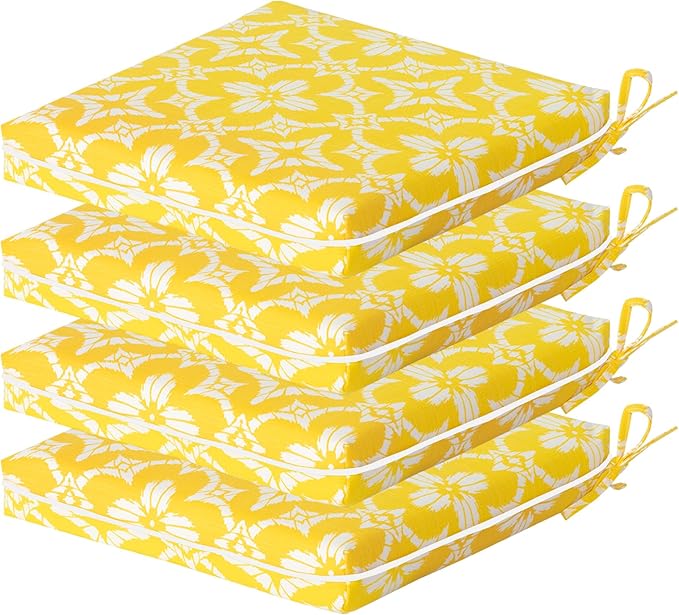 COZYVIDA Outdoor Chair Cushions Set of 4, 20"x20" Square Seat Pads with Tie Straps and YKK Zippers, 30D High-Density Foam, Water-Resistant Fabric,UV-Resistant 1000+ Hrs