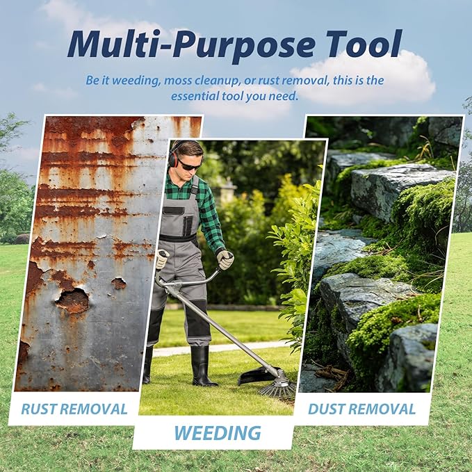 10-Inch Universal Weed Brush Cutter Trimmer Head, Heavy Duty Steel Weed Eater Attachments. Fits Most String Trimmers for Edging, Cleaning Moss, Weeds & Stains from Pavement, Brick, Driveway.