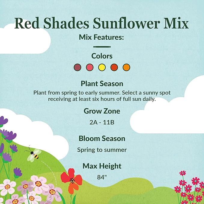 Ferry-Morse Sunflower Seeds - Red Shades Mix, Non-GMO, Outdoor, Full Sun - 1 lb