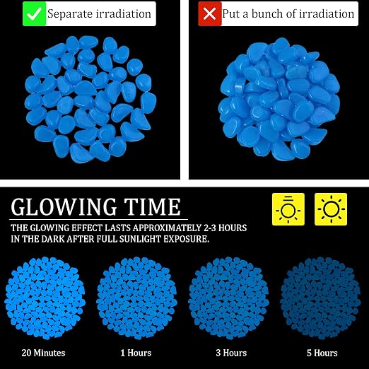 100PCS 1-1.2" Bule Glow in The Dark Stones Luminous Pebble Stones Glow Fish Tank Rocks Luminous Pebbles for Outdoor Decor Yard Walkway Pathway Aquarium
