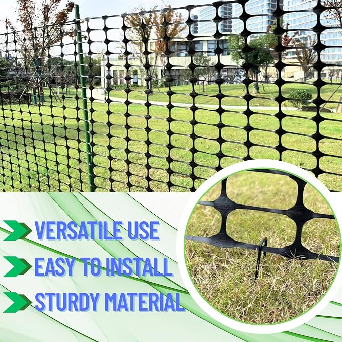PotatoLife Plastic Mesh Fence, Extra Strength 40''x100' Roll with 50 Zip Ties, Resuable Temporary Netting for Garden Fencing, Snow Fencing, Animal Barrier, Poultry, Deer, Dog, Construction, Black