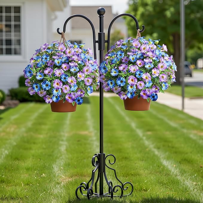 Blue Purple Artificial Morning Glory Flowers for Outdoor Planters, Premium UV Resistant Silk Faux Flowers for Porch, Hanging Basket & Window Box, Cottage Garden Decor, No Pot, 13.3 Inch, 8 Bundles