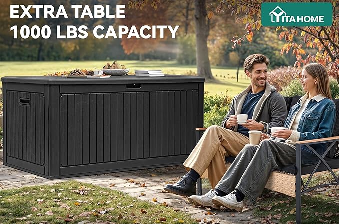 YITAHOME 320 Gallon Extra Large Deck Box, Double-Wall Resin Outdoor Storage Box with Flexible Divider for Patio Cushions Pool Supplies Garden Tools, 1000lbs Load Capacity, Lockable&Waterproof (Black)
