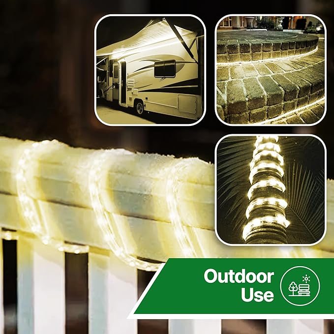 Tupkee LED Rope Light Warm-White - 24 Feet (7.3 m), for Indoor and Outdoor use - 10MM Diameter - 144 LED Long Life Bulbs Decorative Rope Tube Lights - Pack of 2