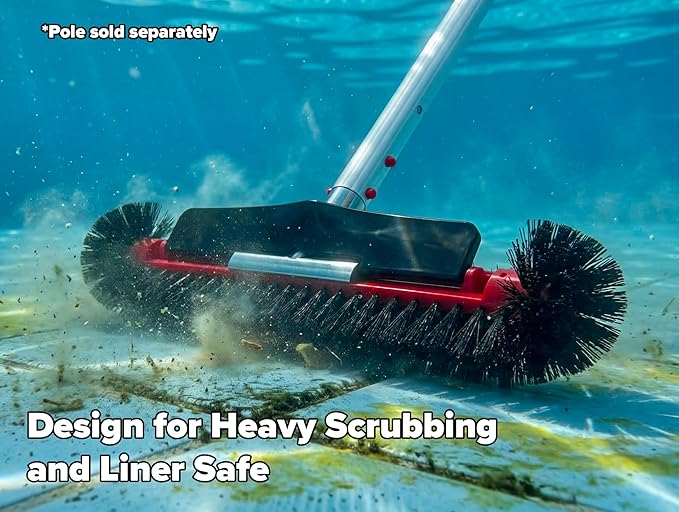 Pool Brush Head for Inground & Above Ground Pools // Heavy Duty Pool Scrubber Brush for Cleaning Algae, Walls & Floors // Swimming Pool Brush with Round Ends for Corners & Reinforced Aluminum Back