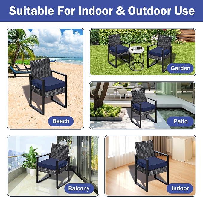 IASEAHK Patio Chair Cushions, 18.5" x 16" x 3" Outdoor Chair Cushions Set of 4, Waterproof Outdoor Cushions for Patio Furniture, Outdoors Seat Cushions with Handle and Ties, Navy Blue