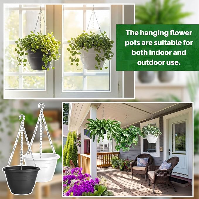 40 Pcs 10 Inch Plastic Self Watering Hanging Planters Bulk Hanging Baskets for Plants Indoor Outdoor with Drainage Holes and Chain Plant Pot for Garden, Balcony, Porch, Patio Decor