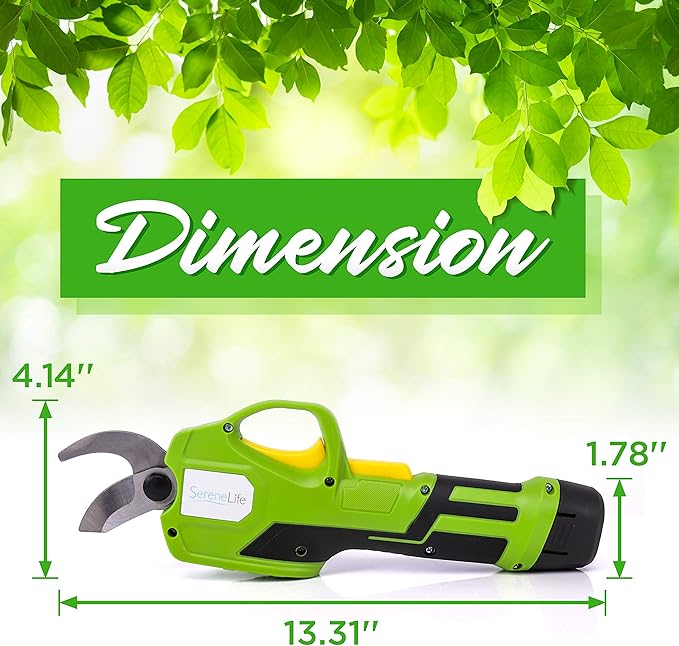 Power Pruner Electric Metal Shears - 7.2v Lithium-ion Rechargeable Battery Powered Electric Pruning Shears Garden Trimmer - Hand Held Cordless Tree Branch Cutter w/Safety Switch - SereneLife PSPR170