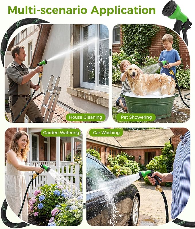75ft Garden Hose, Non-Expandable Water Hose with 8 Function Spray Nozzle, Lightweight, Knik-Free, Burst-Resistant, Durable & Flexible 3/4" Garden Hose for Lawn, House Cleaning, Car Washing
