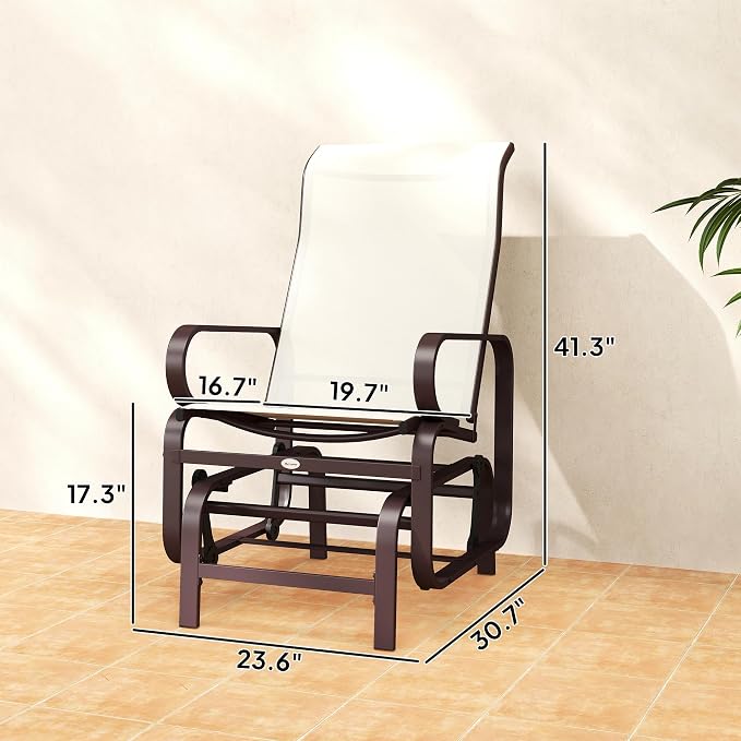 Outsunny Outdoor Glider Chair, Gliders for Outside Patio with Smooth Gliding Mechanism and Lightweight Construction for Backyard, Beige