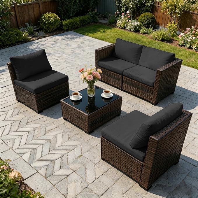 8 Pcs Outdoor Cushion Covers, Replaceable Waterproof Patio Furniture Covers, Outdoor Furniture Sofa Couch Covers with Zippers, Cover Only (8Pcs-Black, 24 * 24 * 3.15-inch)
