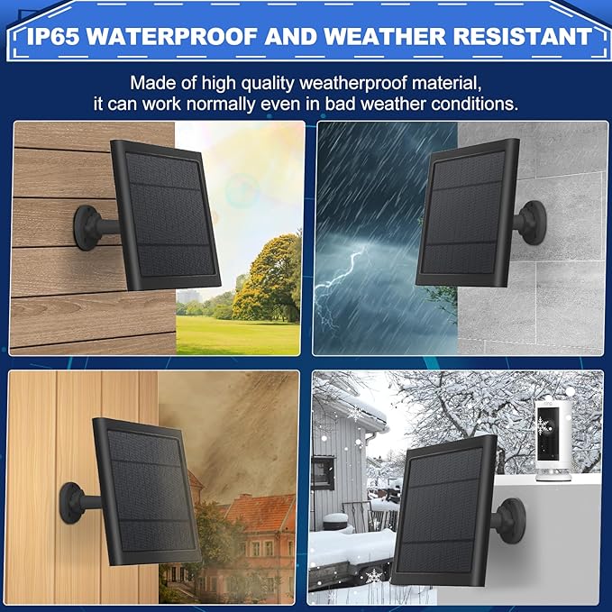 Solar Panel for Ring Doorbell 5W 5V Solar Charger Pefect for Ring Video Doorbell (2nd Gen - 2020 Release), Micro USB Port IP65 16.4ft Waterproof Charging Cable, 360°Adjustable Mount
