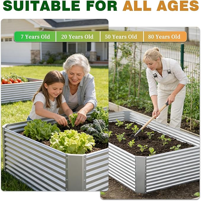 3 Pcs 4 x 2 FT Galvanized Steel Raised Garden Bed – Outdoor Planter Box for Root Vegetables, Herbs & Flowers, Large Metal Garden Beds for Backyards, Terraces and Balconies
